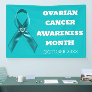 Ovarian Cancer Awareness cervical teal ribbon 横断幕