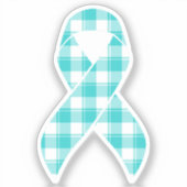 Ovarian Cancer Awareness Plaid Ribbon Teal シール (正面)