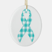 Ovarian Cancer Awareness Plaid Teal Ribbon セラミックオーナメント (右)