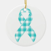 Ovarian Cancer Awareness Plaid Teal Ribbon セラミックオーナメント (正面)