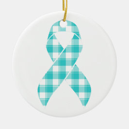 Ovarian Cancer Awareness Plaid Teal Ribbon セラミックオーナメント