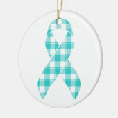 Ovarian Cancer Awareness Plaid Teal Ribbon セラミックオーナメント (左)
