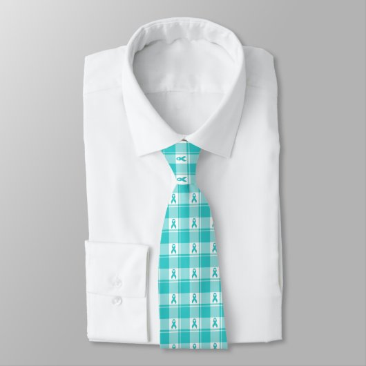 Ovarian Cancer Awareness Plaid Teal Ribbon ネクタイ (タイ)
