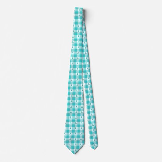 Ovarian Cancer Awareness Plaid Teal Ribbon ネクタイ (正面)