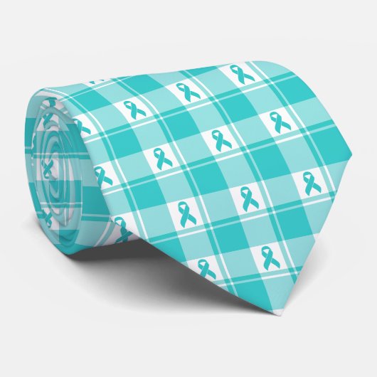 Ovarian Cancer Awareness Plaid Teal Ribbon ネクタイ (ロール)