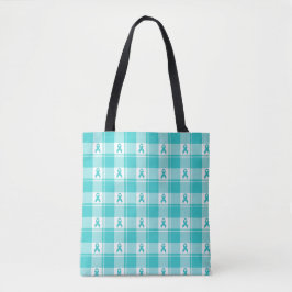 Ovarian Cancer Awareness Plaid Tote Bag, Teal トートバッグ