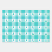 Ovarian Cancer Awareness Plaid Wrapping Paper Teal ラッピングペーパーシート (正面3)