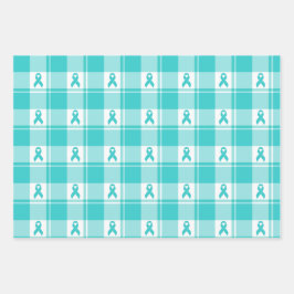Ovarian Cancer Awareness Plaid Wrapping Paper Teal ラッピングペーパーシート