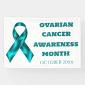 Ovarian Cancer Awareness teal on white ribbon 横断幕 (横)