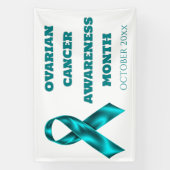 Ovarian Cancer Awareness teal on white ribbon 横断幕 (縦)