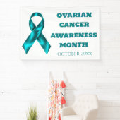 Ovarian Cancer Awareness teal on white ribbon 横断幕 (インサイチュ)