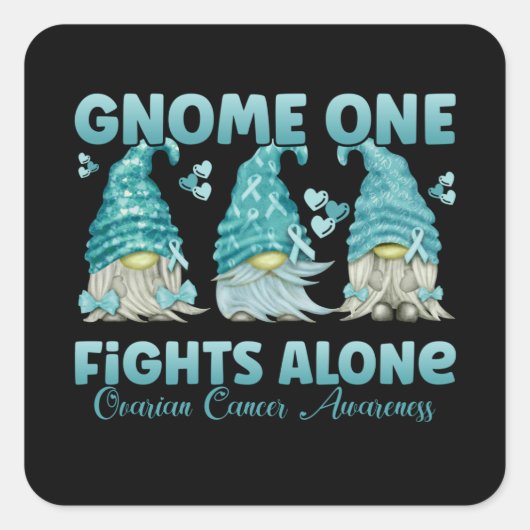 Ovarian Cancer Awareness Teal Ribbon Gnome スクエアシール (正面)