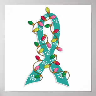 Ovarian Cancer Christmas Lights Ribbon ポスター