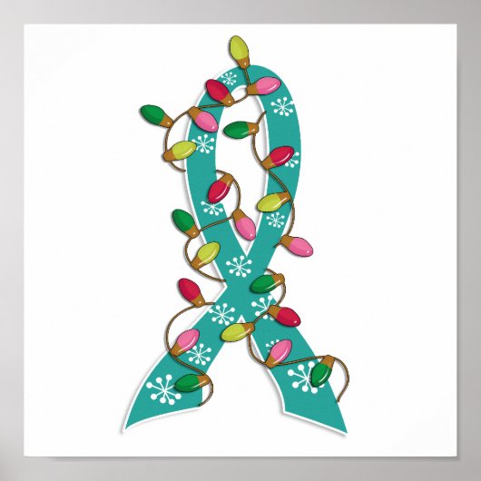 Ovarian Cancer Christmas Lights Ribbon ポスター (正面)