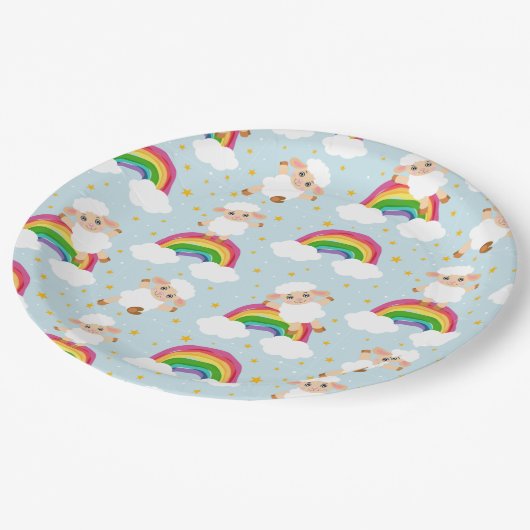 Ovelhas no céu estrelado e arco-íris ペーパープレート (アングル)