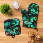 Oven mitt and pot holder dark blue abstract motif  鍋つかみ&鍋敷きセット (トップダウン)