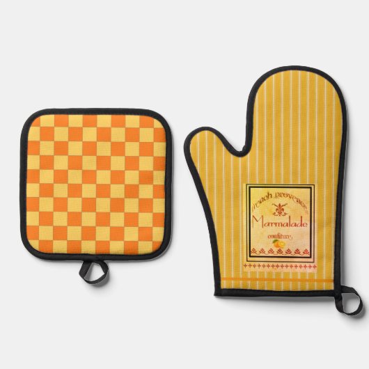 Oven Mitt and Pot Holder Orange Yellow 鍋つかみ&鍋敷きセット (正面)