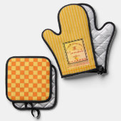 Oven Mitt and Pot Holder Orange Yellow 鍋つかみ&鍋敷きセット (正面/裏面)