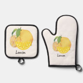 Oven mitt and pot holder set in a refreshing lemon 鍋つかみ&鍋敷きセット (正面)