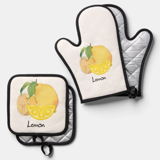 Oven mitt and pot holder set in a refreshing lemon 鍋つかみ&鍋敷きセット (正面/裏面)