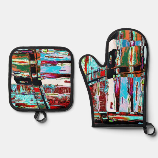 Oven Mitt and Pot Holders – Collapse Reflection 鍋つかみ&鍋敷きセット (正面)