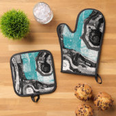 Oven Mitt and Pot Holders Set - Surface Current 鍋つかみ&鍋敷きセット (トップダウン)