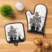 Oven Mitt & Pot Holder Set : HALLOWEEN House #1 鍋つかみ&鍋敷きセット (トップダウン)