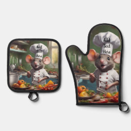 Oven Mitt Pot Holder Set Personalize Chef Mouse 鍋つかみ&鍋敷きセット