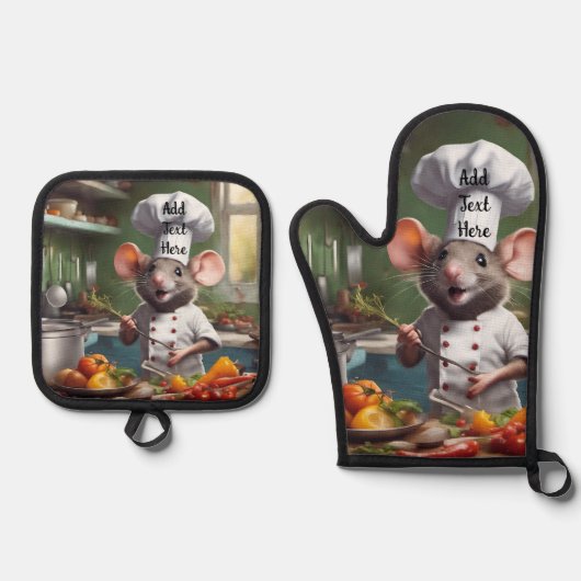 Oven Mitt Pot Holder Set Personalize Chef Mouse 鍋つかみ&鍋敷きセット (正面)