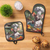 Oven Mitt Pot Holder Set Personalize Chef Mouse 鍋つかみ&鍋敷きセット (トップダウン)