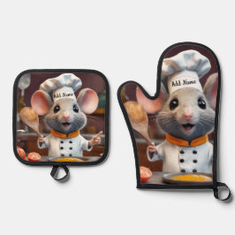 Oven Mitt Pot Holder Set Personalize Chef Mouse 鍋つかみ&鍋敷きセット