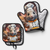 Oven Mitt Pot Holder Set Personalize Chef Mouse 鍋つかみ&鍋敷きセット (正面/裏面)