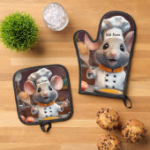 Oven Mitt Pot Holder Set Personalize Chef Mouse 鍋つかみ&鍋敷きセット (トップダウン)