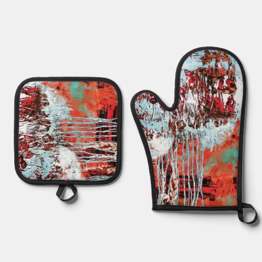 Oven Mitt & Pot Holders – 腐食パルス 鍋つかみ&鍋敷きセット (正面)