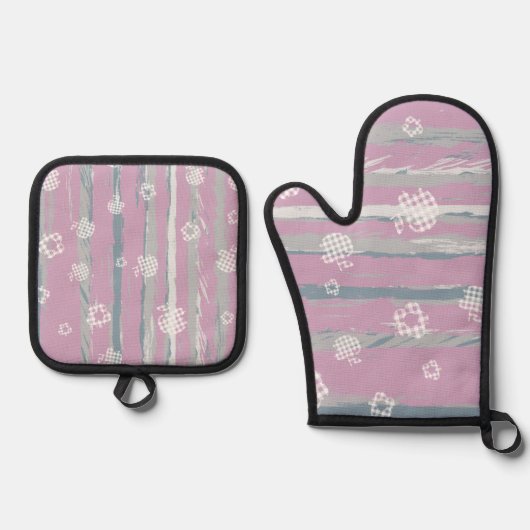 Oven Mitt & Pot Holders – Gingham Orchard 鍋つかみ&鍋敷きセット (正面)