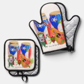 Oven Mitt & Pot Holders Puerto Rican Kitchen Set 鍋つかみ&鍋敷きセット (正面/裏面)