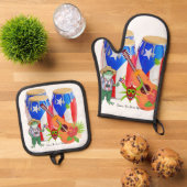 Oven Mitt & Pot Holders Puerto Rican Kitchen Set 鍋つかみ&鍋敷きセット (トップダウン)