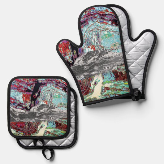 Oven Mitt & Pot Holders – Strata Pulse 鍋つかみ&鍋敷きセット (正面/裏面)
