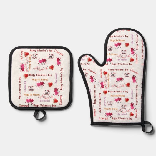 Oven Mitt & Pot Holders Valentine's Day Couple 鍋つかみ&鍋敷きセット (正面)