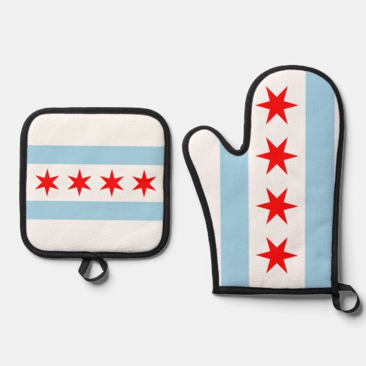 Oven Mitt, Pot Holders with flag of Chicago, USA 鍋つかみ&鍋敷きセット (正面)