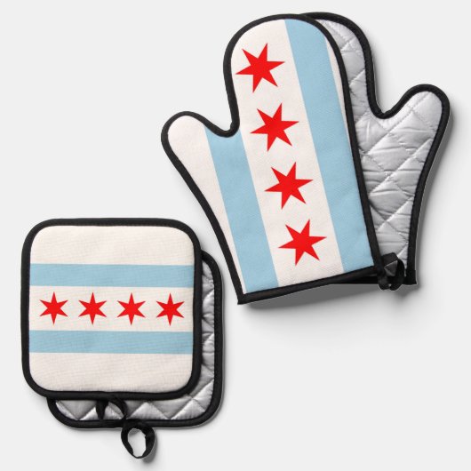 Oven Mitt, Pot Holders with flag of Chicago, USA 鍋つかみ&鍋敷きセット (正面/裏面)