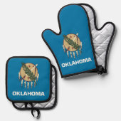 Oven Mitt, Pot Holders with flag of Oklahoma, US 鍋つかみ&鍋敷きセット (正面/裏面)