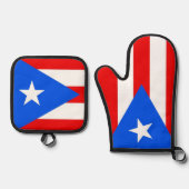Oven Mitt, Pot Holders with flag of Puerto Rico 鍋つかみ&鍋敷きセット (正面)