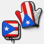 Oven Mitt, Pot Holders with flag of Puerto Rico 鍋つかみ&鍋敷きセット (正面/裏面)