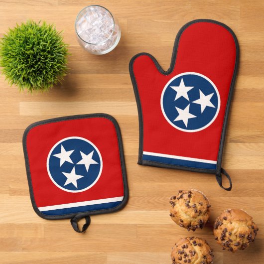 Oven Mitt, Pot Holders with flag of Tennessee 鍋つかみ&鍋敷きセット (トップダウン)