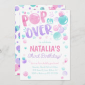 Over ポップ・アートの Bubblesの誕生日パーティーへの招待 招待状 (正面/裏面)