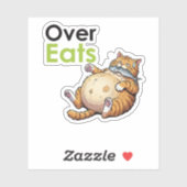 Over Eats - Funny Fat Cat Eating Fish Cartoon シール (シート)