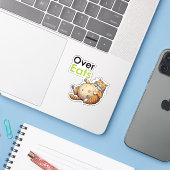 Over Eats - Funny Fat Cat Eating Fish Cartoon シール (ノートパソコンとiPhone)