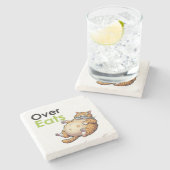 Over Eats - Funny Fat Cat Eating Fish Cartoon ストーンコースター (横)