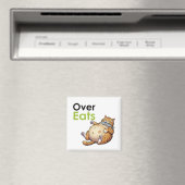 Over Eats - Funny Fat Cat Eating Fish Cartoon マグネット (インサイチュ (食洗機))